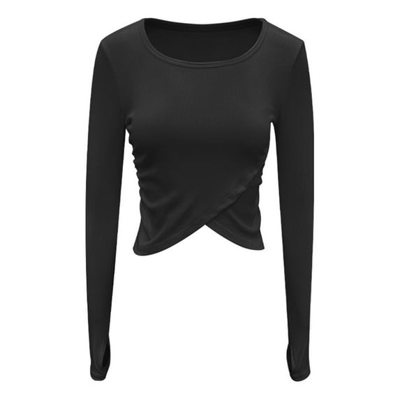Lovskoo 2024 Long Sleeve Sweaters for Women Winter Fall Casual Solid Color Knitted Tights Crop Tops Slim Basic Shirts Black XL