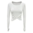 thumbnail image 1 of Lovskoo 2024 Long Sleeve Sweaters for Women Winter Fall Casual Solid Color Knitted Tights Crop Tops Slim Basic Shirts White, 1 of 5