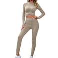 thumbnail image 1 of Lovskoo 2024 Long Sleeve Track Suits for Women Set Trendy High Elastic Solid Color Pants Two Piece Set Jogger Lounge Sets Khaki L, 1 of 9