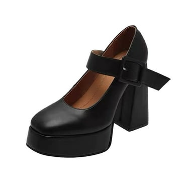 Lovskoo 2024 Low Heeled Pumps for Women Dressy Platform Chunky Heel Closed Toe Comfortable Square Toe Slip On Pumps Bridal Party Dressy Shoes Black