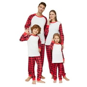 ZWIIYZR Matching Family Christmas Pajamas for Women Plaid Printed Round Neck Long Sleeve Top and Bottom Loungewear Jammies Sleepwear Wear Mommy White