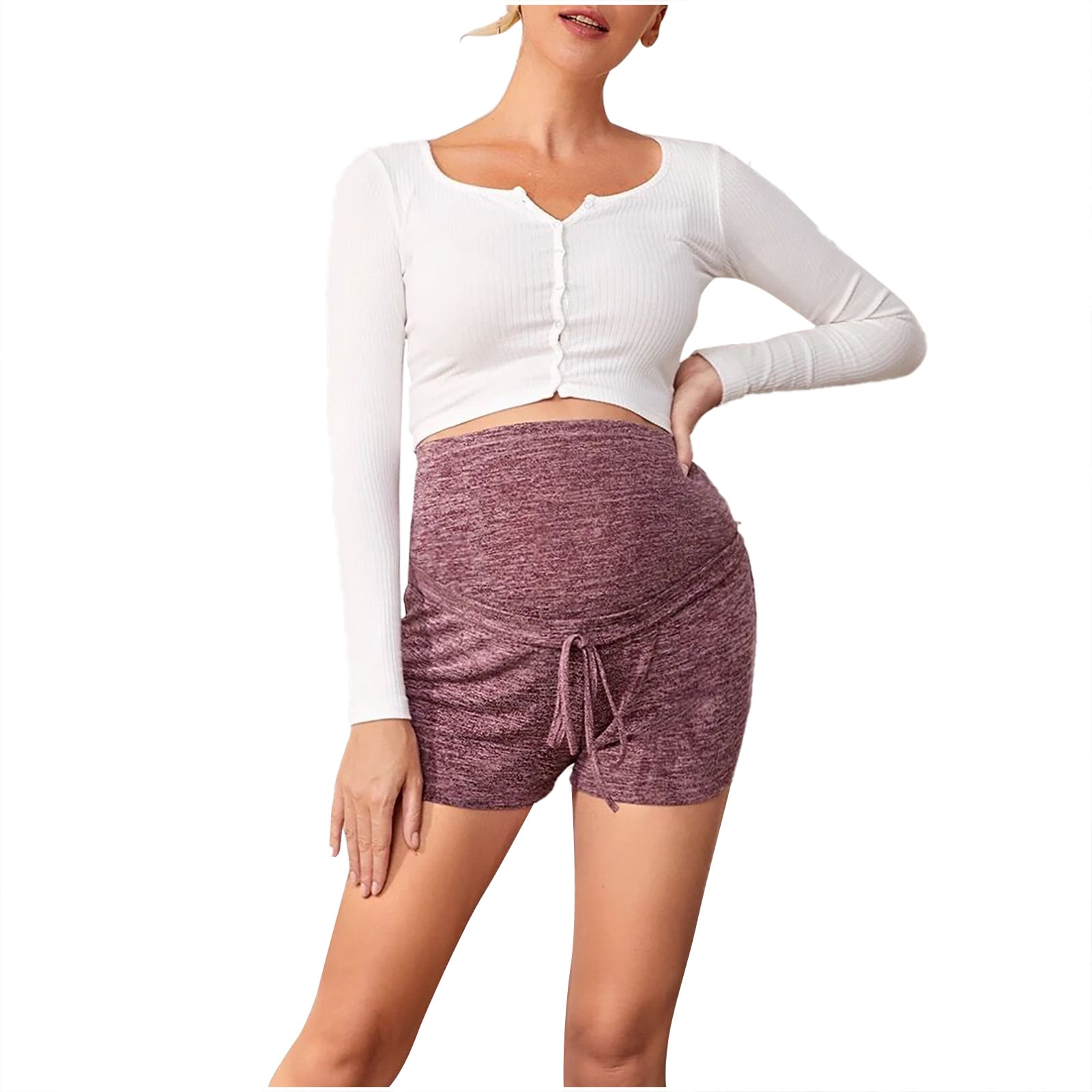 Lovskoo 2024 Maternity Athletic Shorts Lounge Shorts for Women Drawstring Tie Front Shorts
