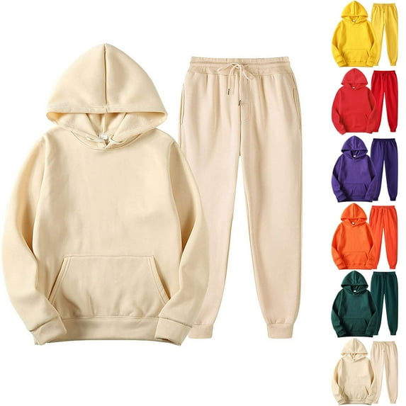 Lovskoo 2024 Men and Women Track Suits 2 Piece Set Outfits Sports Long Sleeve Pullover Hoodies and Sweatpants Fall Spring Suit Orange