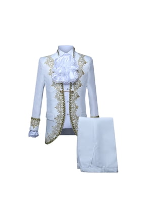 Men's 3 Piece Suit One Button Tuxedo Slim Halloween Gothic Costumes Court Trendy Formal Uniform Gold Embroidered Blazer Jacket Bow Tie Pants Set Party Dinner Jacket & Pants White