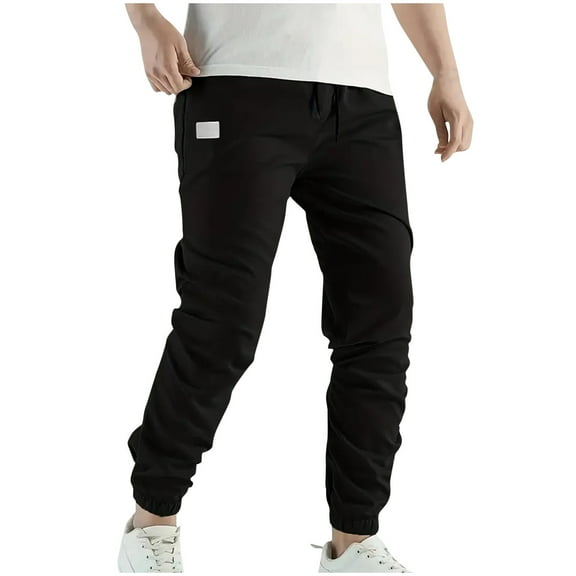 Lovskoo 2024 Men's Basic Stretch Twill Jogger Pants Casual Trendy Elastic Waist Solid Outdoor Trousers Black-S