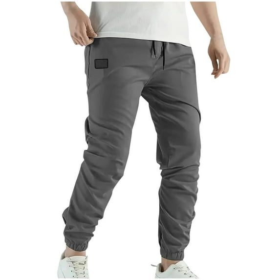 Lovskoo 2024 Men's Basic Stretch Twill Jogger Pants Casual Trendy Elastic Waist Solid Outdoor Trousers Gray-S