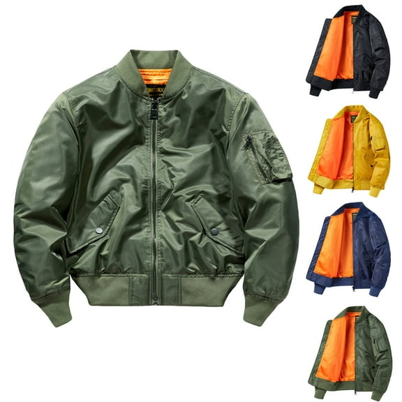 Lovskoo 2024 Men's Bomber Jacket Quilted Long Sleeve Zipper Outdoor Sport Jacket with Pockets Casual Coat/Jacket Flight Jacket Black