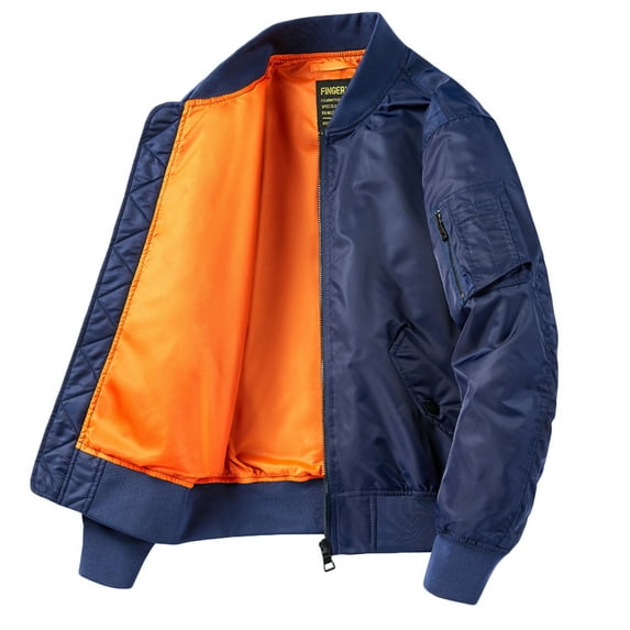 Lovskoo 2024 Men's Bomber Jacket Quilted Long Sleeve Zipper Outdoor Sport Jacket with Pockets Casual Coat/Jacket Flight Jacket Blue
