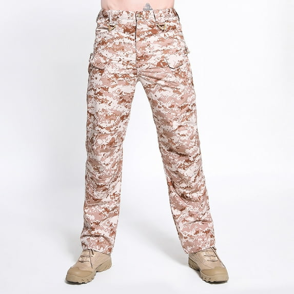 Gpaecead 2024 Men's Cargo Jeans Camouflage Pants Solid Color Multi-Pocket Washed Outdoor Casual Combat Work Pants Trousers Beige