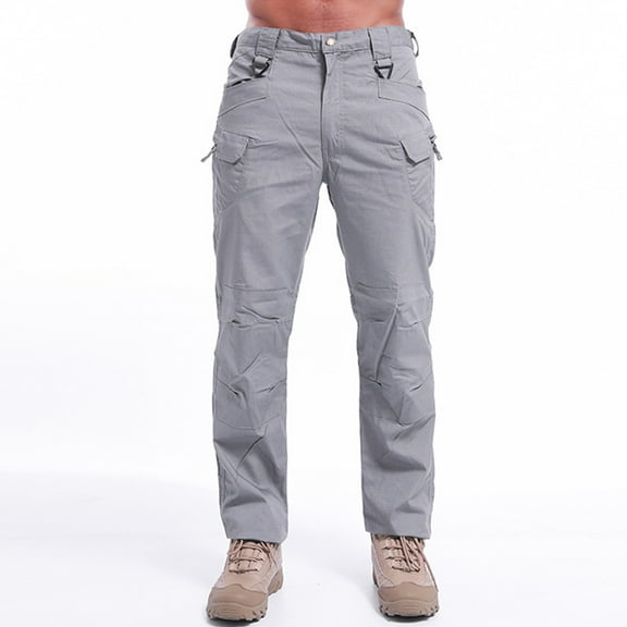 Gpaecead 2024 Men's Cargo Jeans Camouflage Pants Solid Color Multi-Pocket Washed Outdoor Casual Combat Work Pants Trousers Gray