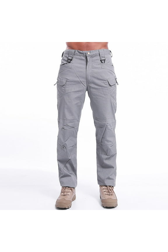 Gpaecead 2024 Men's Cargo Jeans Camouflage Pants Solid Color Multi-Pocket Washed Outdoor Casual Combat Work Pants Trousers Gray
