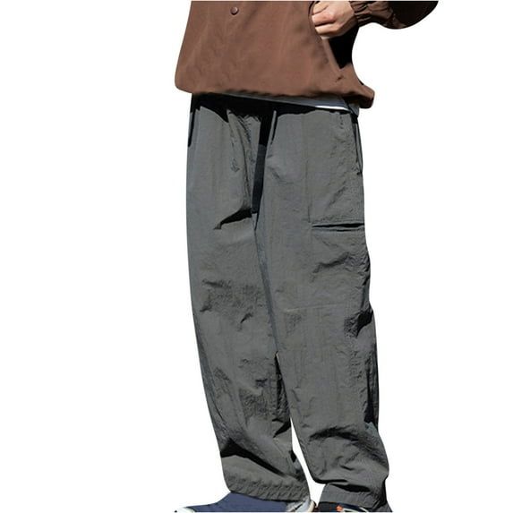 Lovskoo 2024 Men's Cargo Pants Straight Tube Workwear Pants Loose Outdoor Zipper Pocket Retro Casual Pants Dark Gray