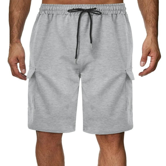 Lovskoo 2024 Men's Cargo Shorts Solid Color Casual Trendy Shorts with Multi-Pocket Elastic Waist Short Gray XL