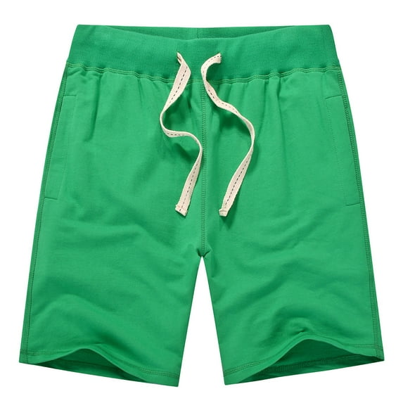 Lovskoo 2024 Men's Casual Classic Shorts Solid Color Elastic Waist Athletic Cotton Sweat Shorts with Drawstring Green S