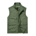 thumbnail image 1 of Lovskoo 2024 Men's Casual Outdoor Work Fishing Travel Photo Cargo Vest Jacket Multi Pockets Summer Solid Color Stand Collar Sports Leisure Coat Olive Green L, 1 of 3