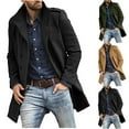 thumbnail image 1 of Lovskoo 2024 Men's Classic Notched Collar Single Breasted Wool Blend Pea Coat Stand Collar Long Sleeve Keep Warm Trench Coat Black, 1 of 7
