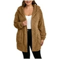 thumbnail image 1 of Lovskoo Winter Coats for Women Solid Fuzzy Fleece Coats Long Sleeve Hoddede Pockets Fleece Jacket Casual Trendy Outerwear Brown, 1 of 9