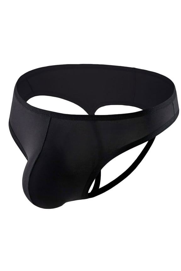 2024 Men's G-String Thongs Underwear Stretch Casual Solid Hollow Out Design Breathable Low Waist Underpants Briefs Black M