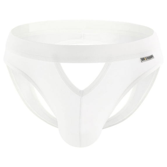 Lovskoo 2024 Men's G-String Thongs Underwear Stretch Casual Solid Hollow Out Design Breathable Low Waist Underpants Briefs White XL