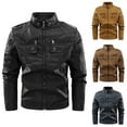 thumbnail image 1 of Lovskoo 2024 Men's Leather Jacket Zipper Open Fleece Coat Long Sleeve Stand Collar Jacket Vintage Washed Jacket Motorcycle Jacket Black, 1 of 5