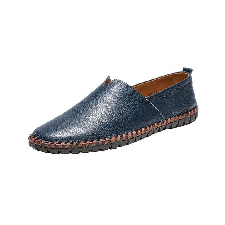 Lovskoo 2024 Men's Leather Loafer Shoes Oversized Casual Slip On Soft  Walking Driving Shoes Blue