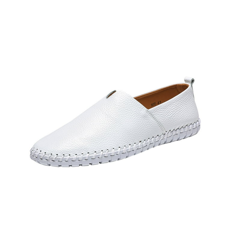 Lovskoo 2024 Men's Leather Loafer Shoes Oversized Casual Slip On Soft  Walking Driving Shoes White