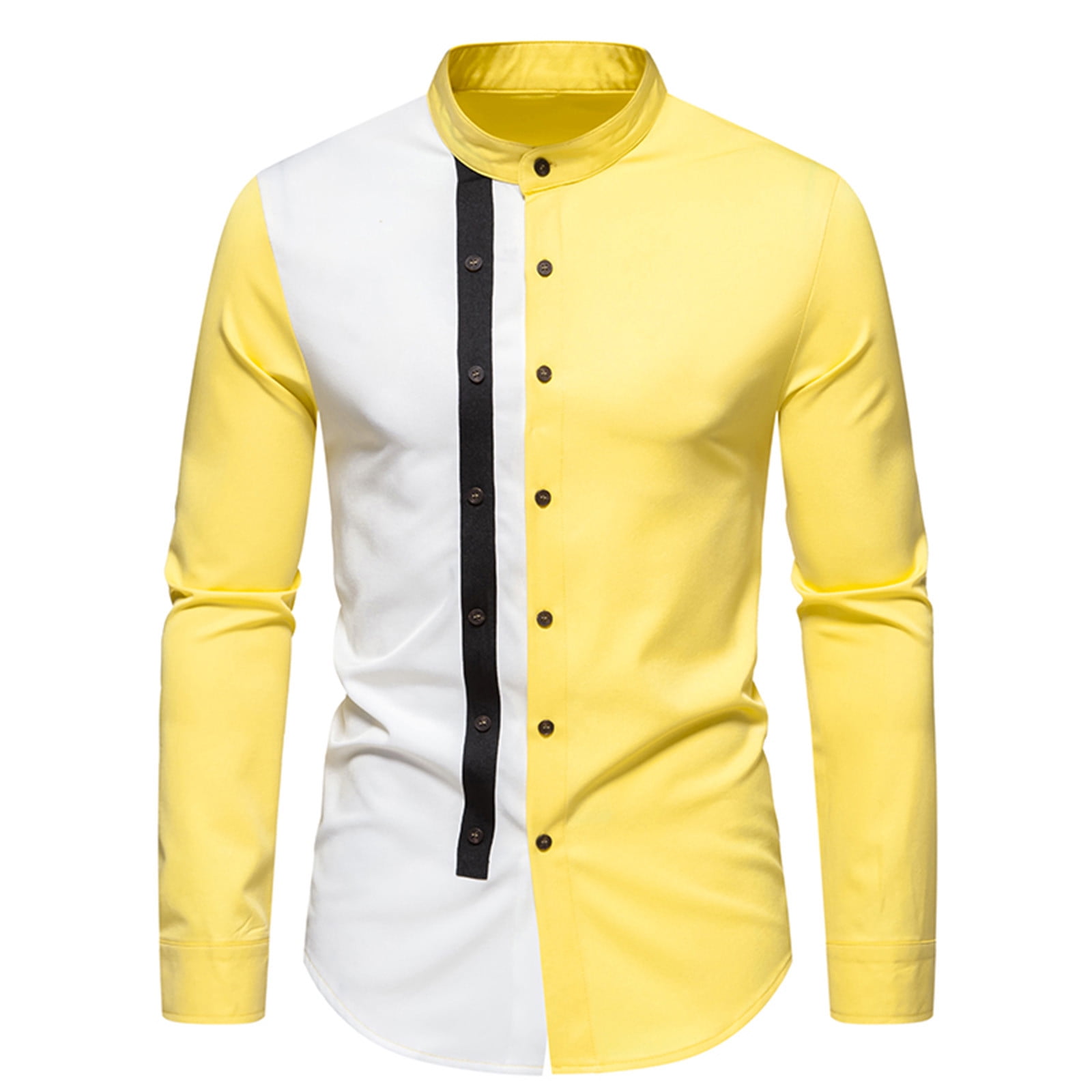 Lovskoo 2024 Men's Printed Dress Shirt Casual Fashion Patchwork Button ...