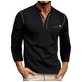 thumbnail image 1 of Lovskoo 2024 Men's Shirts Long Sleeve Button Up V-Neck Basic Pullover T-Shirt Black, 1 of 1