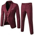 thumbnail image 1 of Lovskoo 2024 Men's Slim Fit Three Piece Suit Fashion Tuxedo Set One Button Jacket Vest Pants Suit Claret, 1 of 7