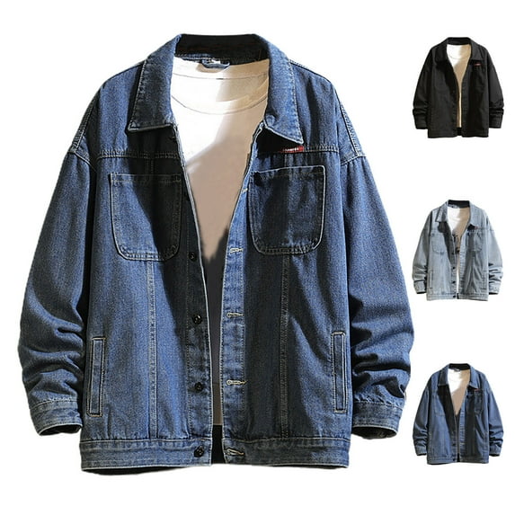 Lovskoo 2024 Men's Spring Long Sleeve Denim Jean Jacket Button Down Shirt Distressed Multi-Pocket Button Jacket Light Blue