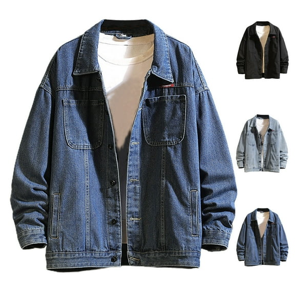 Lovskoo 2024 Men's Spring Long Sleeve Denim Jean Jacket Button Down Shirt Distressed Multi-Pocket Button Jacket Light Blue