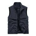 thumbnail image 1 of Lovskoo 2024 Men's Summer Casual Outdoor Work Fishing Travel Photo Cargo Vest Jacket Multi Pockets Solid Color Stand Collar Sports Leisure Coat Dark Blue L, 1 of 4