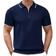 thumbnail image 1 of Lovskoo 2024 Men's Summer Solid Color Zipper Collared Shirt Casual Short Sleeve T Shirt Classic Shirts Navy M, 1 of 1