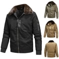 thumbnail image 1 of Lovskoo 2024 Men's Thicken Warm Winter Coat Fleece Waxed Jackets Casual Patchwork Turn-Down Collar Zipper Cardigan Warm Thicken Cotton Padded Trucker Jacket Khaki, 1 of 8