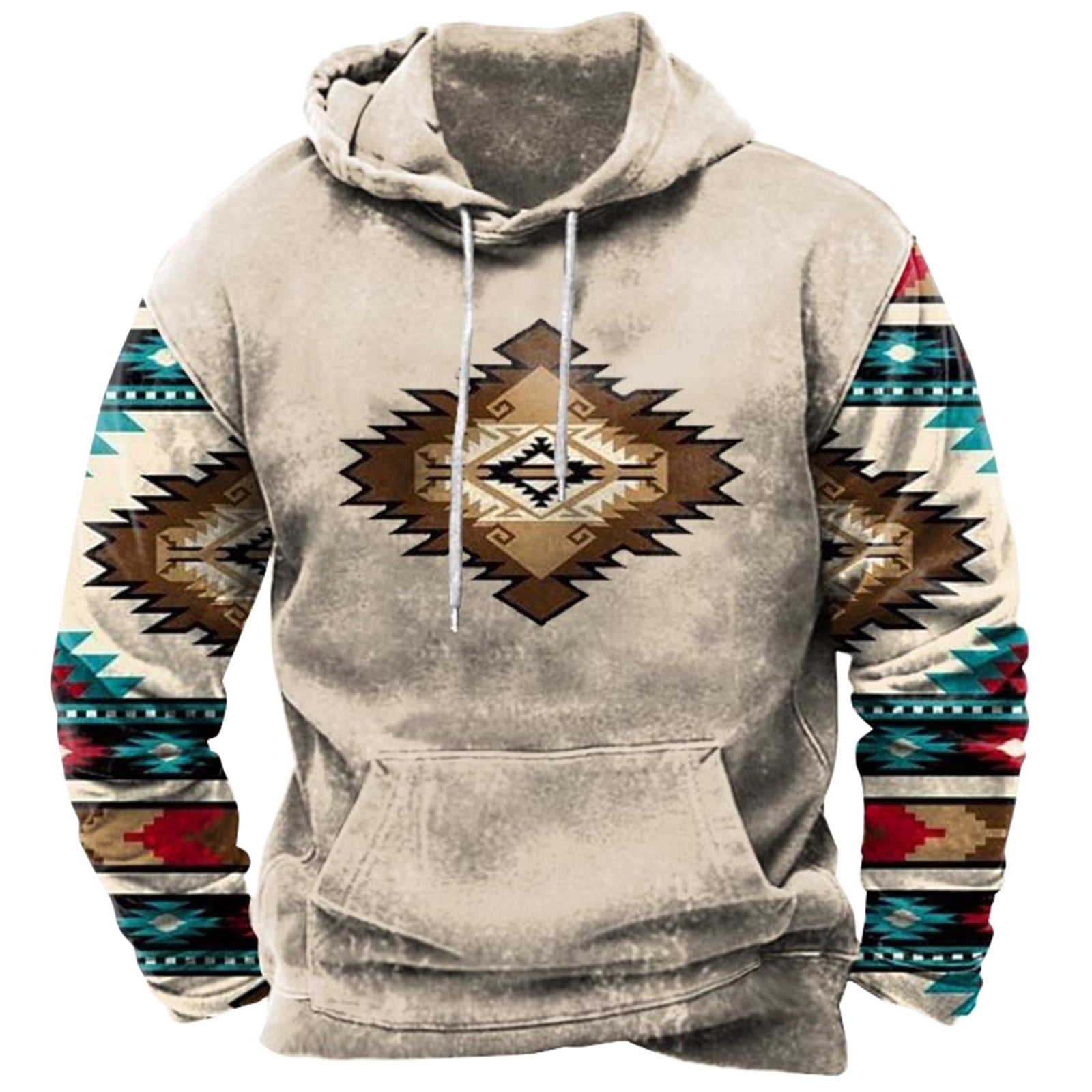 Men Pullover Hoodie Western Ethnic Tribal Print Long Sleeve