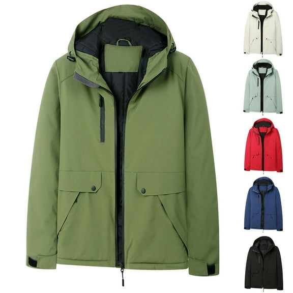 Lovskoo 2024 Men's and Women's Rain Jacket Hooded Technical Casual Waterproof Windbreaker Winter Warm Outdoor Charge Coat for Couple Hiking Work Outerwear Black