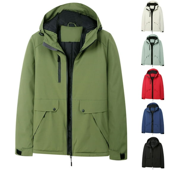 Lovskoo 2024 Men's and Women's Rain Jacket Hooded Technical Casual Waterproof Windbreaker Winter Warm Outdoor Charge Coat for Couple Hiking Work Outerwear Red