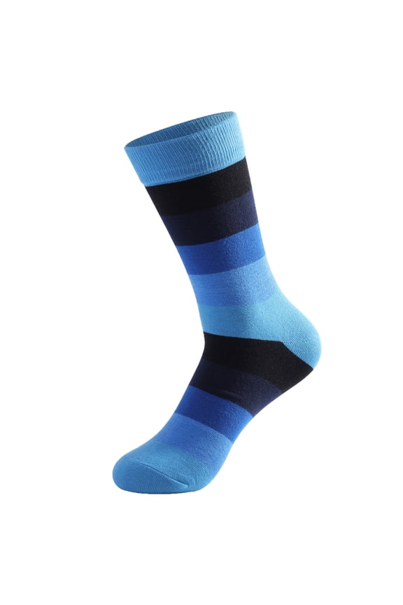 2024 Mens Dress Socks Mid-Calf Long Socks Striped High Waist Casual Trendy Socks Crew Socks Gifts for Men Dad Grandpa Dark Blue