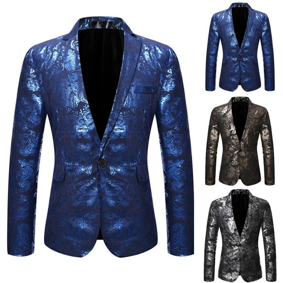 Lovskoo 2024 Mens Floral Tuxedo Jackets Slim Fit Suit Blazer Jacket for Dinner Prom Wedding Silver