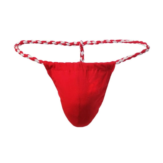 Lovskoo 2024 Mens G String Thong Underwear Color Briefs Fashion Low-Waist Hoop Panties Buttock Covering Briefs Red L