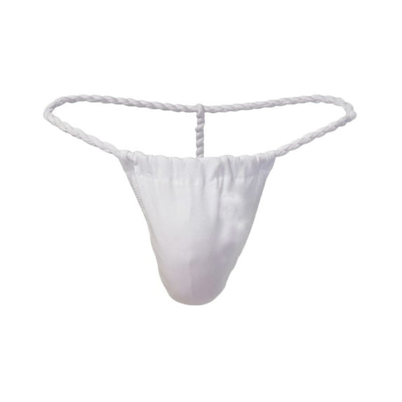 Lovskoo 2024 Mens G String Thong Underwear Color Briefs Fashion Low-Waist Hoop Panties Buttock Covering Briefs White 2XL