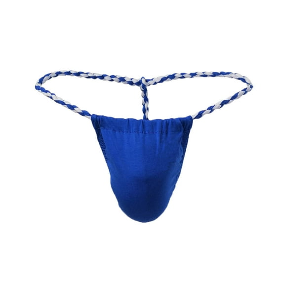 Lovskoo 2024 Mens G String Thong Underwear Color Briefs Trendy Low-Waist Hoop Panties Buttock Covering Briefs Blue 2XL