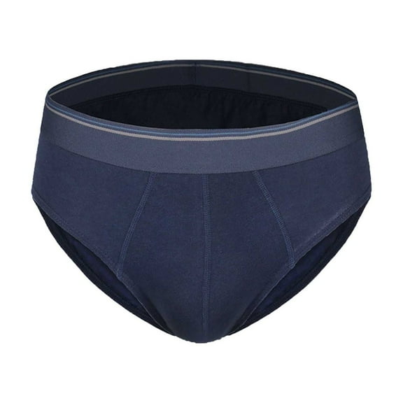 Lovskoo 2024 Mens G String Thong Underwear Cotton Knitting Mid Waist Briefs Dark Blue L