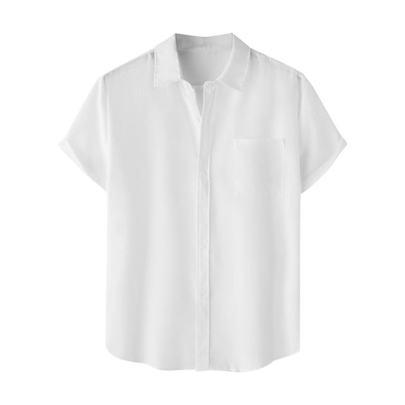 Lovskoo 2024 Mens Hawaiian Shirts Button Up Casual Solid Color Tropical Shirt Summer Beach Shirt Cool Short Sleeve Blouse Tops White L