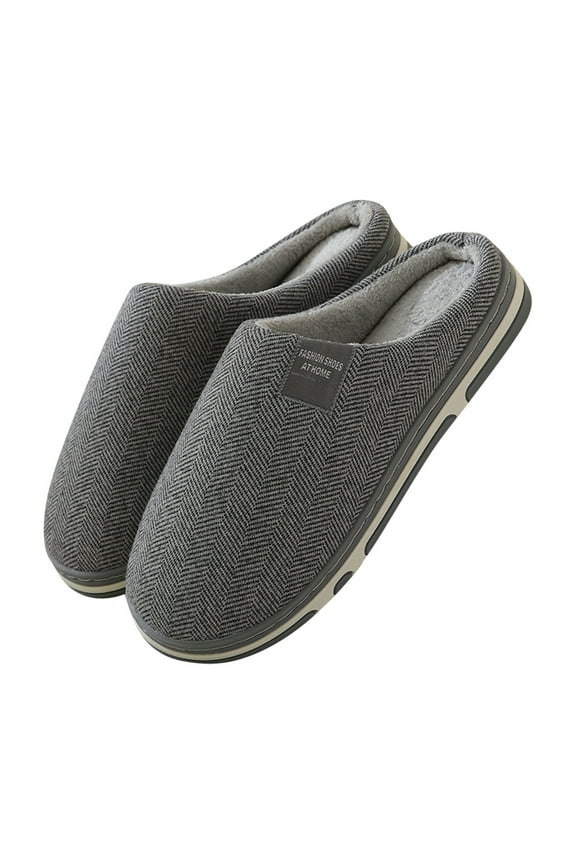 2024 Mens Indoor Memory Foam Cotton Scuff Slippers Slip On Summer House Shoes Flats Breathable Washable Non-Slip Rubber Soles Gray