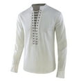 thumbnail image 1 of Lovskoo 2024 Mens Pirate Medieval Shirts Halloween Costume Cosplay Gothic Shirt Retro Strap Long Sleeved Stand Collar Casual Vacation Shirt Basic Coat Shirt White-B, 1 of 4