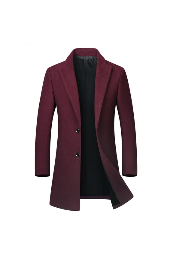 2024 Mens Trench Coat Winter Pea Coat Oversized Warm Lapel Work Business Jacket Outerwear Burgundy