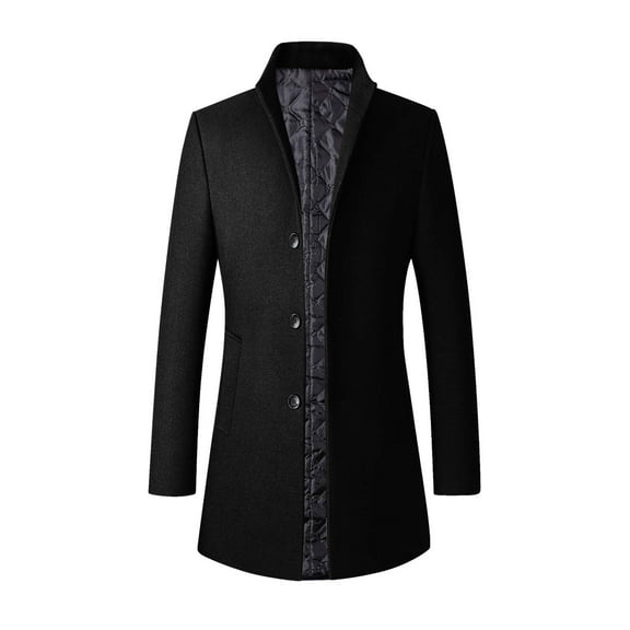 Lovskoo 2024 Mens Trench Coat Winter Pea Coat Oversized Warm Lapel Work Business Jacket Outerwear Black