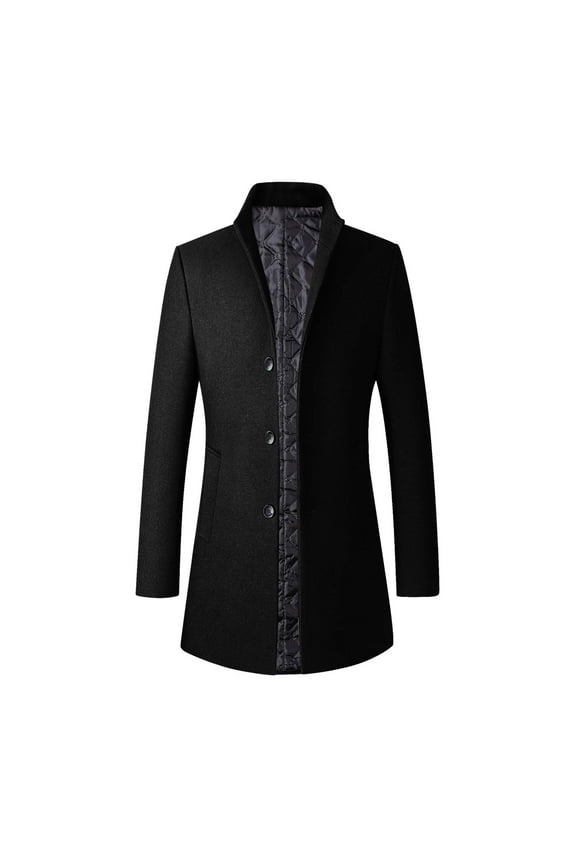 2024 Mens Trench Coat Winter Pea Coat Oversized Warm Lapel Work Business Jacket Outerwear Black