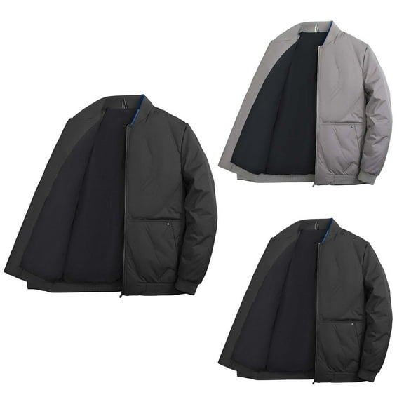 Lovskoo 2024 Mens Winter Coats Bomber Quilted Jacket Casual Solid Collared Zipper Windproof Keep Warm Long Sleeve Jacket Coats Black